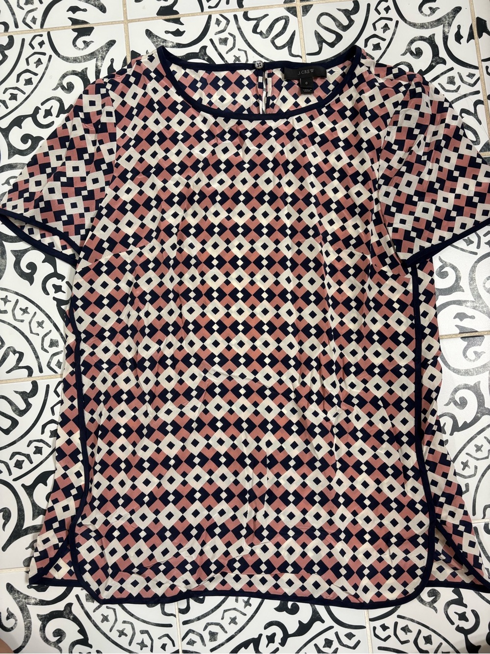 J. Crew Pink, Black & Cream Geometric Short-Sleeve Tee